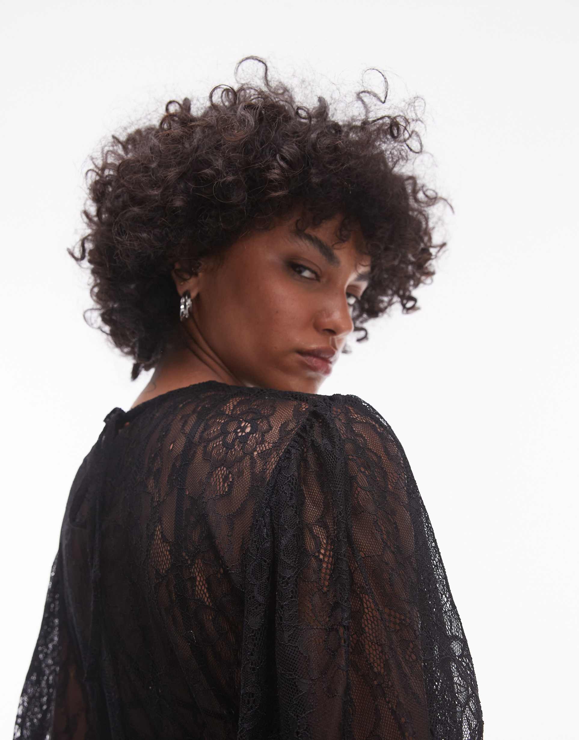 topshop lace peplum top in black
