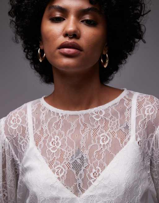 Topshop lace peplum top in ivory ASOS