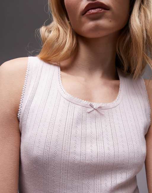 Topshop lace pointelle scoop neck tank in pink, 2 of 4