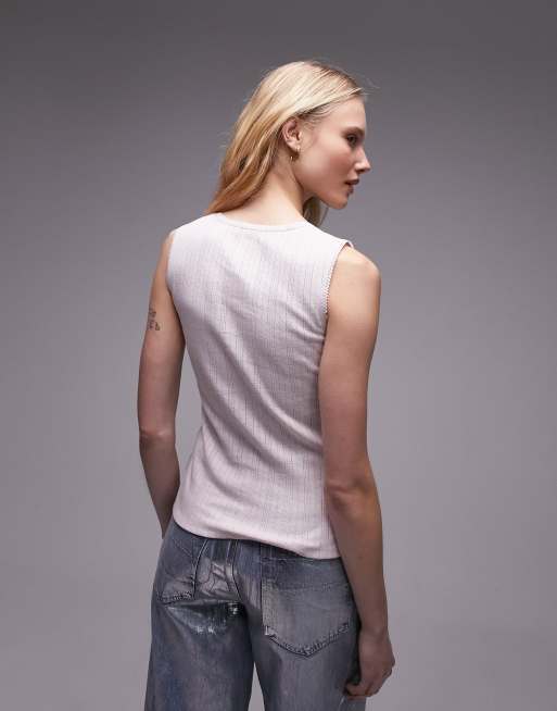 Topshop lace pointelle scoop neck tank in pink, 4 of 4