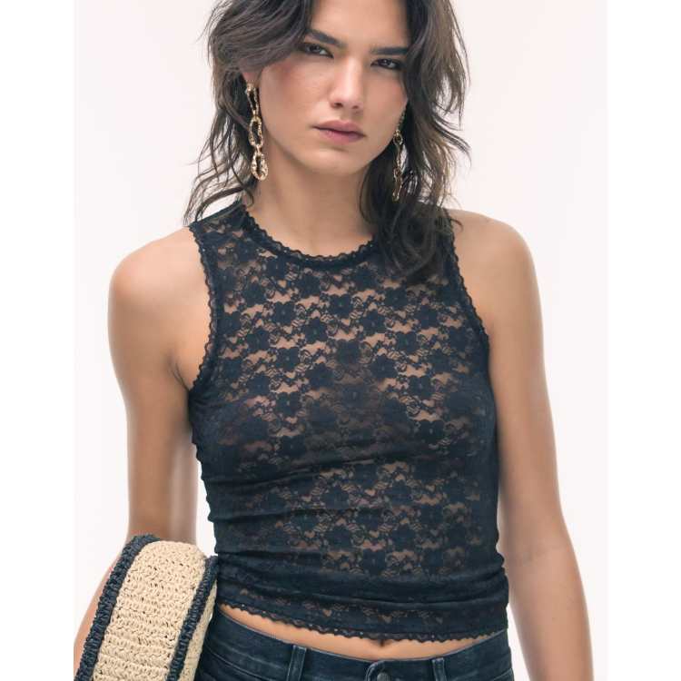 Topshop lace racer vest in black | ASOS
