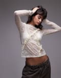 [Topshop] Topshop lace ruffle front long sleeve top in off white M Off white