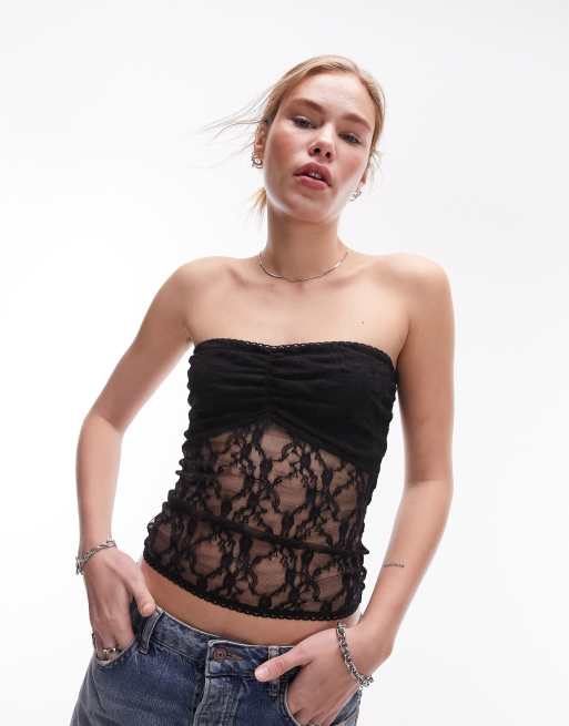 Topshop lace sheer bandeau in black