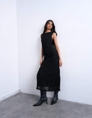 Topshop Lace Sleeveless Maxi Dress With Side Split In Animal Print