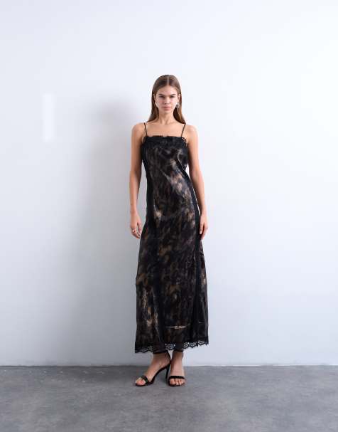 Topshop lace slip midi in metallic abstract print - view 1