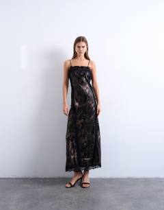 Lace slip midi in metallic abstract print