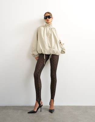 Topshop Lace Stirrup Leggings In Black
