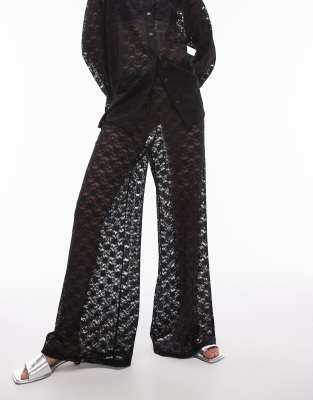 lace straight leg pants in black - part of a set