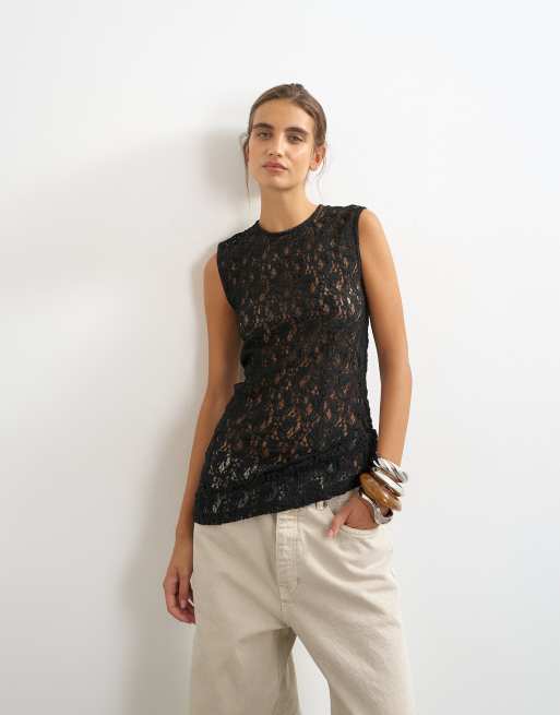 Topshop lace tank top in black, 2 of 4