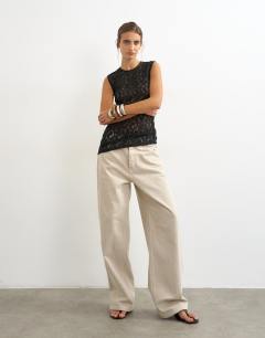 Model wearing Lace tank top in black