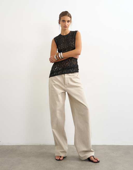 Topshop lace tank top in black, 3 of 4