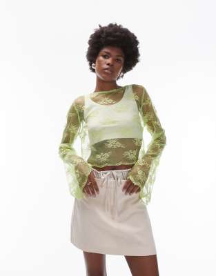 lace top in lime - part of a set-Green