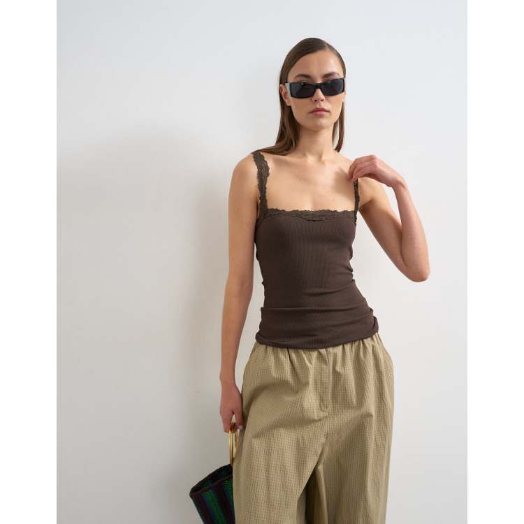 Topshop lace trim cami in dark chocolate | ASOS