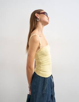 Topshop Lace Trim Cami In Yellow