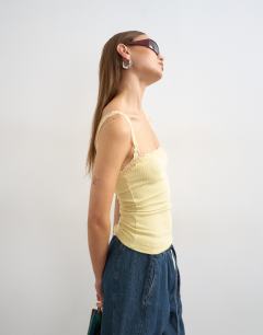 Lace trim cami in yellow