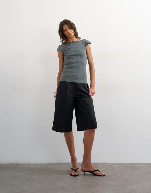 Topshop lace trim cap sleeve top in washed black, 2 of 4