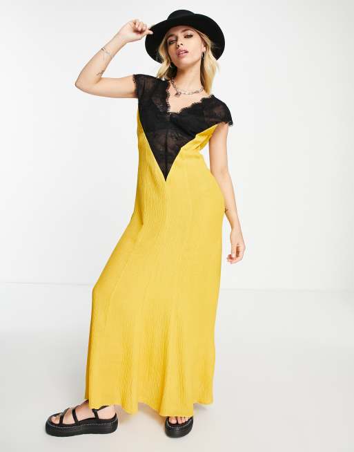 Topshop yellow 2025 lace dress