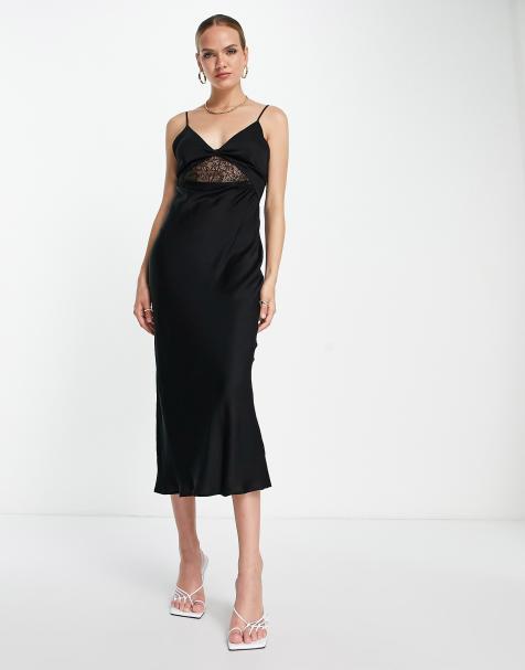 Topshop lace trim midi slip dress in black - view 1