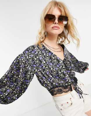 Topshop lace trim top in floral | ASOS