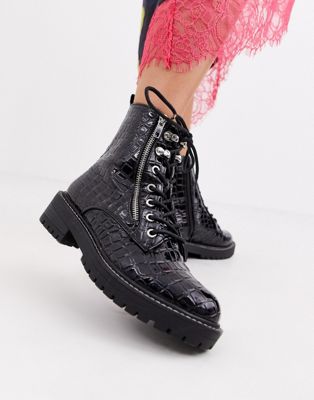 Topshop lace up biker boots in black 