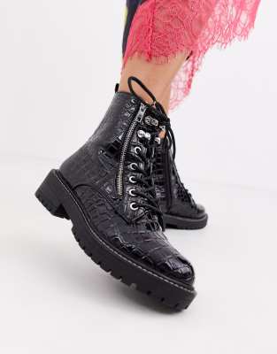 croc lace up boots