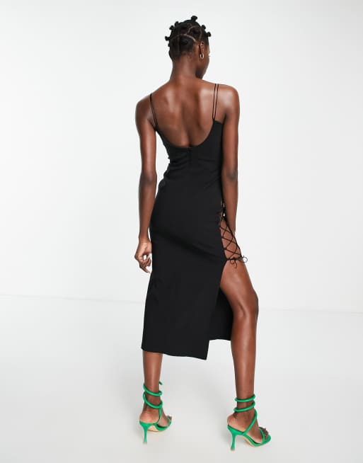 ASOS DESIGN sheer halter textured mesh maxi dress with bodysuit in black