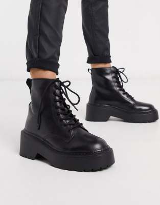 Topshop lace up boots in black