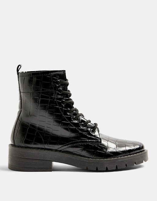 Topshop lace up boots in black