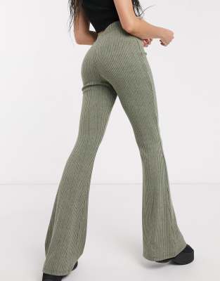 Topshop slinky flared trousers in khaki