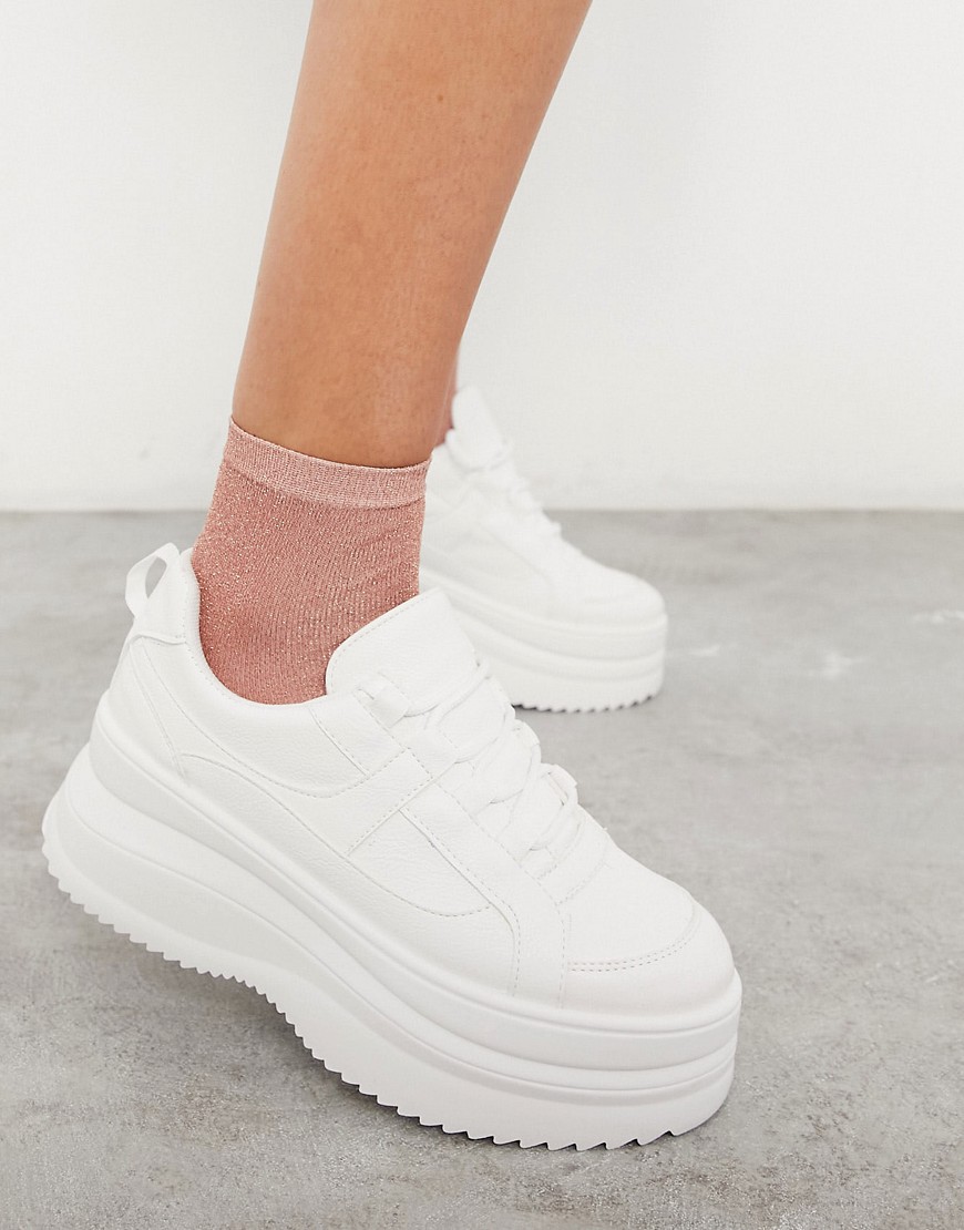 Topshop lace up flatform sneakers in white