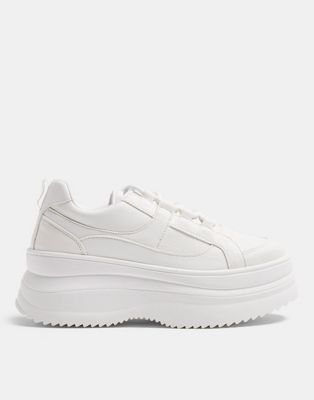 Topshop lace up flatform trainer in white