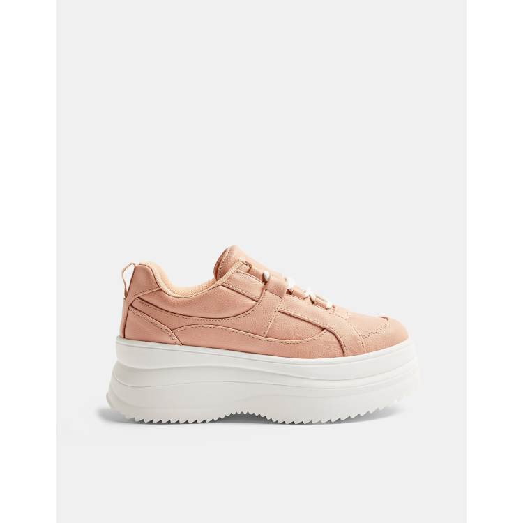 Topshop lace up flatform trainers in blush