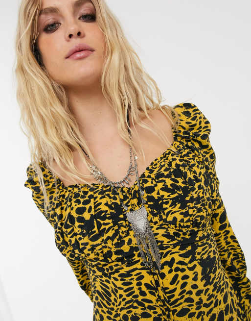 Asos yellow leopard outlet print dress