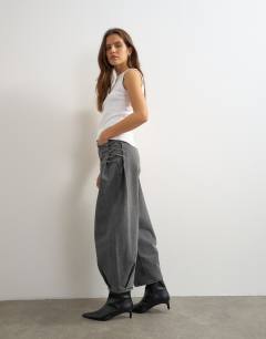 Lace up mid rise jean in grey