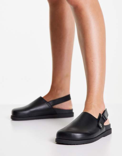 Lacey leather flat clog footbed in black ASOS