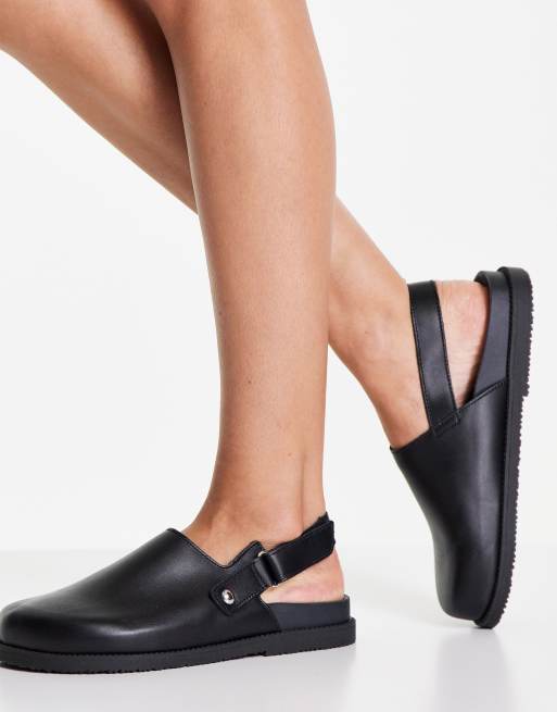 Topshop Lacey leather flat clog footbed in black