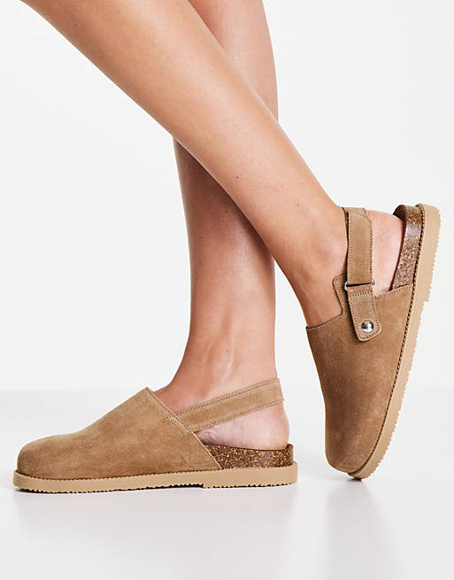 Topshop Lacey suede flat clog footbed in camel