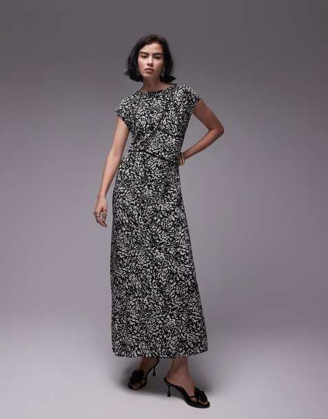 Topshop ladder trim column midi dress in mono animal print - view 1