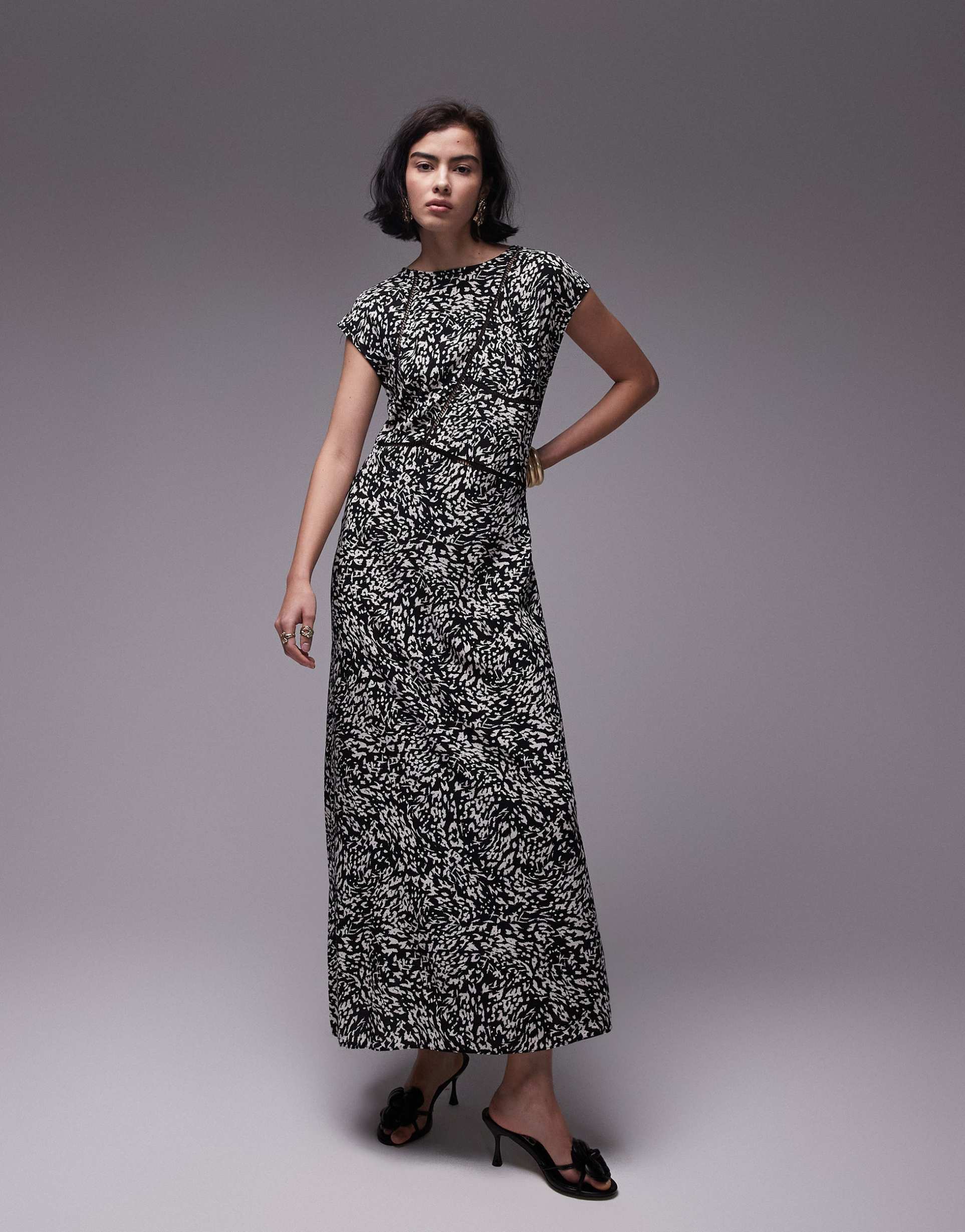 topshop ladder trim column midi dress in mono animal print