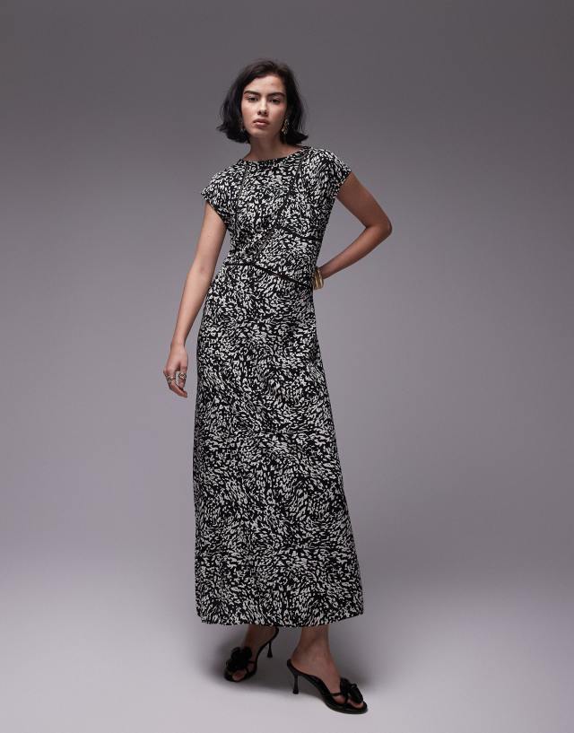 Topshop - ladder trim column midi dress in mono animal print