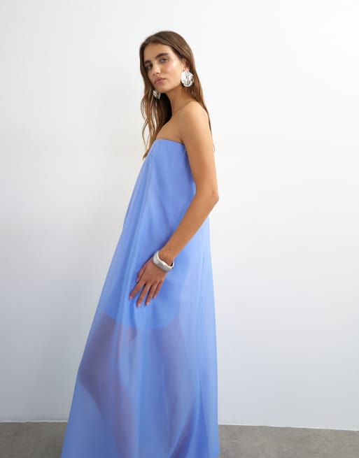 Topshop lagdelt bandeau-maxikjole i kornblomstblå, 3 af 4