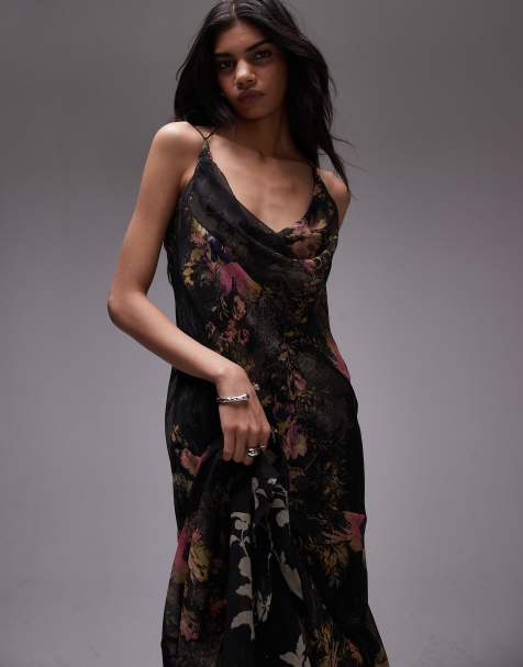 Topshop - Lagdelt slip-maxikjole i dobbeltlag med kileskørt og blomsterprint - view 1