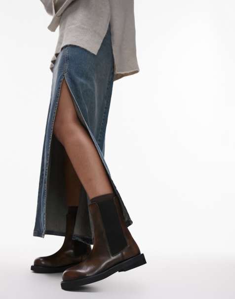 Topshop - Lana - Bottines Chelsea en cuir - Marron effet usé - view 1