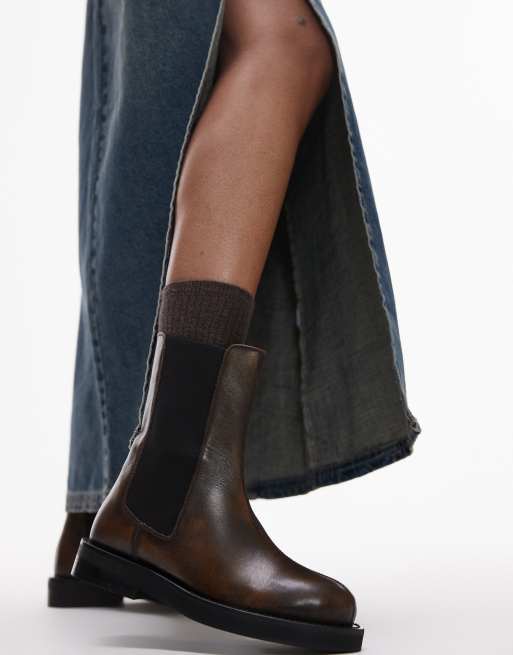Topshop - Lana - Brune Chelsea-støvler i læder, 4 af 4