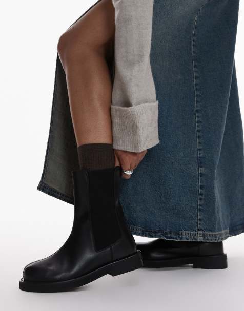 Topshop – Lana – Czarne sztyblety ze skóry naturalnej - view 1