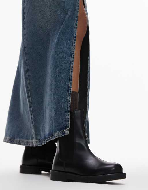 Topshop Lana leather chelsea boots in black ASOS