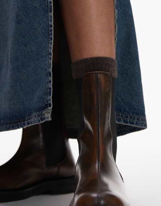 Topshop Lana leather chelsea boots in distressed brown ASOS