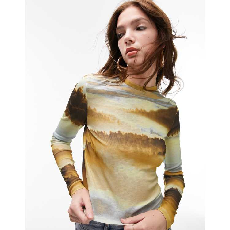 トップス Multiway Mesh Fabric Layered T-shirt T Shirt Layering Long Sleeve Mens Pure Cotton Mesh Long