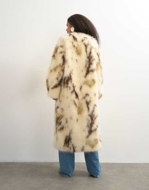 Topshop lang faux fur-frakke i cow, 4 af 4