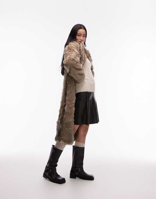 Topshop - Lang frakke i imiteret pels i flere farver, 2 af 4